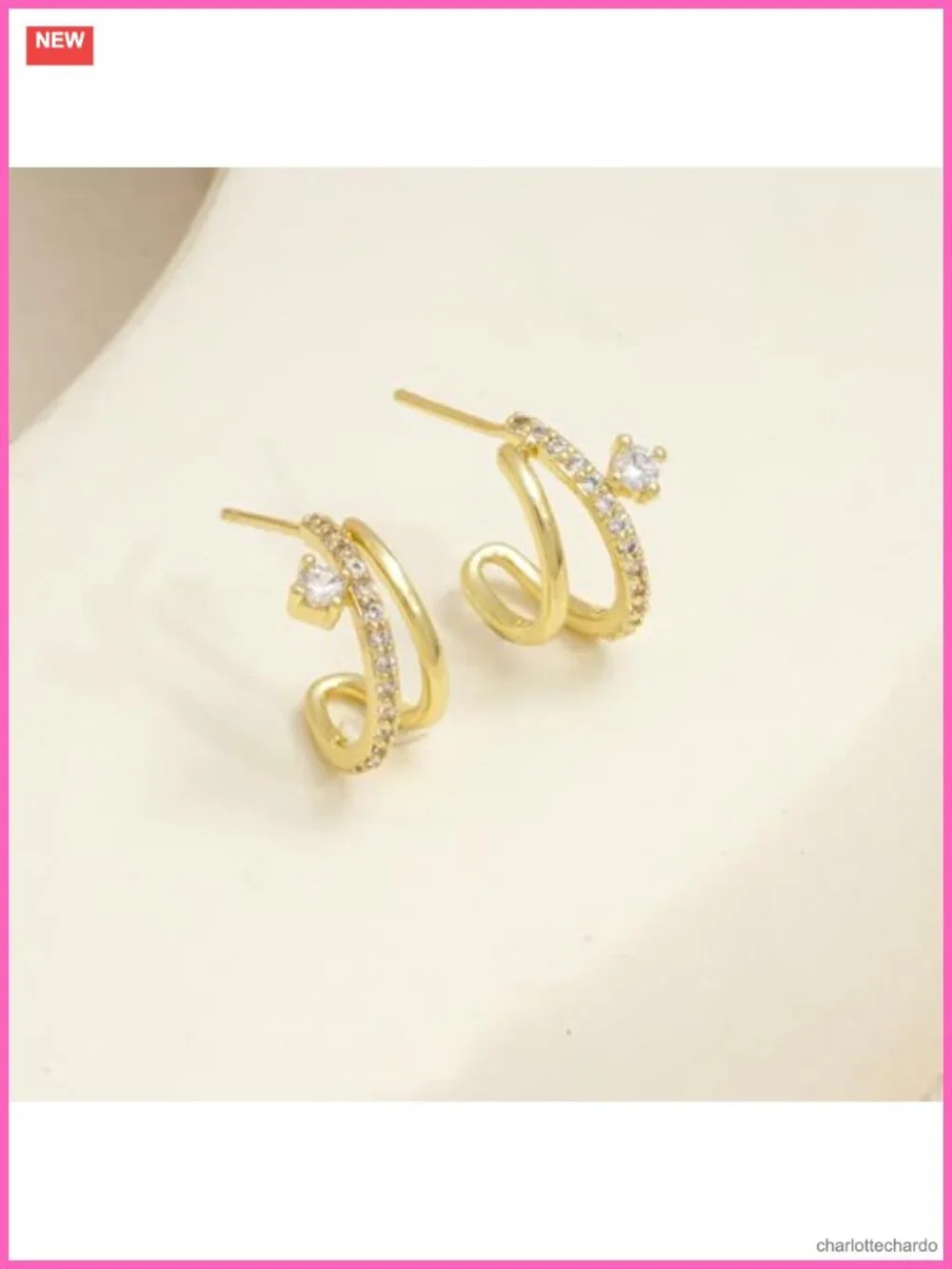 14K Gold Plated Triple Huggie Hoop Earrings Hypoallergenic Lightweight for